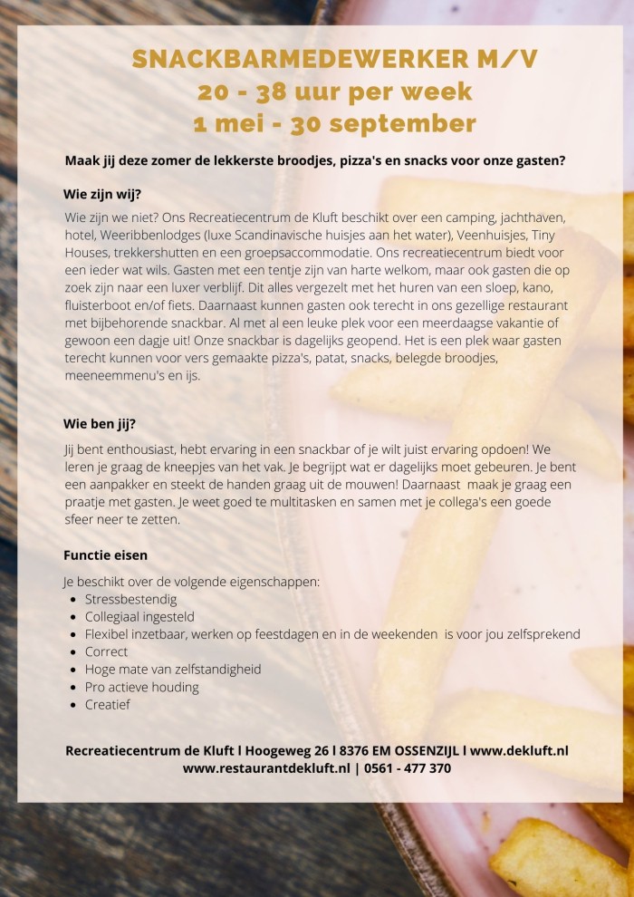 Vacature snackbarmedewerker 2023 blz. 1