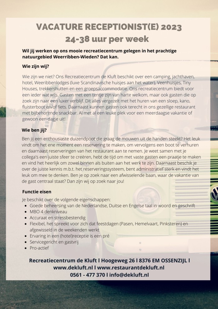 Vacature receptionist(e) 2023 blz.1