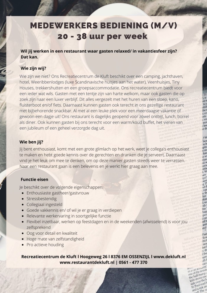 Vacature medewerkers bediening (mv) 2023 blz. 1