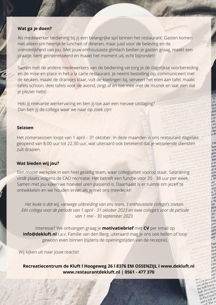 Vacature medewerkers bediening (mv) 2023 blz. 2