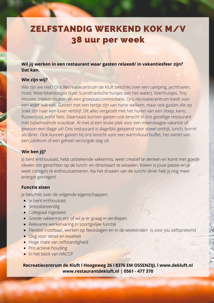 Vacature zelfstandig werkend kok 2023