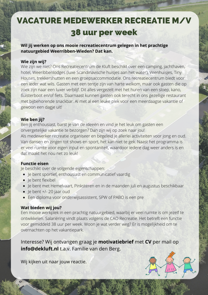 Vacature medewerker recreatie 
